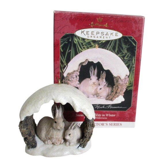 Snowshoe Rabbits In Winter Ornament - 1997 Hallmark Ornament - First in Series - Picture 1 of 8